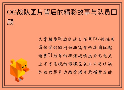 OG战队图片背后的精彩故事与队员回顾